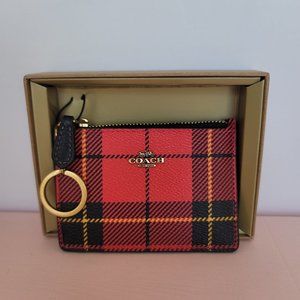 COACH Novelty Plaid Print Mini Skinny ID Case In Coated Canvas– Red Multi⭐